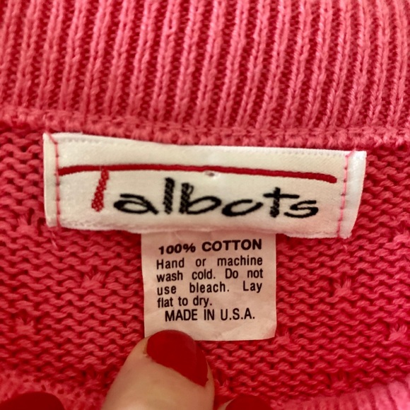 Vintage EUC Talbots Knit Crewneck Bright Pink Sweater Large - Picture 5 of 5